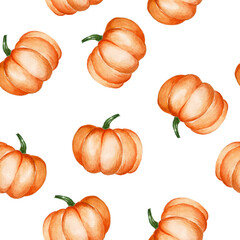 cute watercolor pattern with orange pumpkins on a white background. print on the theme of autumn, Halloween, Thanksgiving. minimalistic pattern for wallpaper, textile, wrapping paper