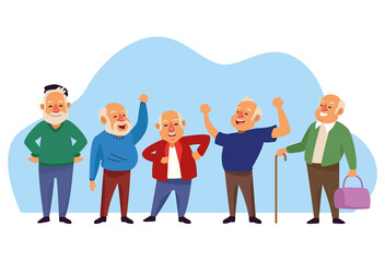 old men group active seniors characters