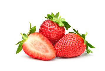 Juicy Red Strawberry with half sliced islated on white background.