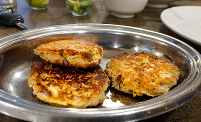 poppy fried cake, posto bora, indian snack starter bengali thali