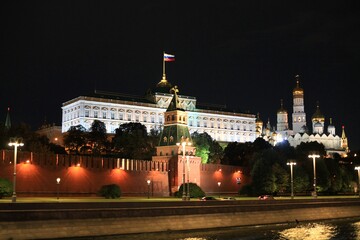 Fototapeta na wymiar Panorama of the Moscow Kremlin at night. Night city lights