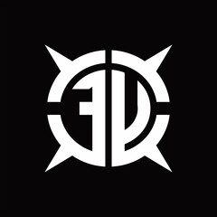 FU Logo monogram with four pieces circle slice design template