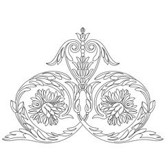 Vintage baroque frame scroll ornament engraving border floral retro pattern antique style acanthus foliage swirl decorative design element filigree calligraphy vector | damask - stock vector	
