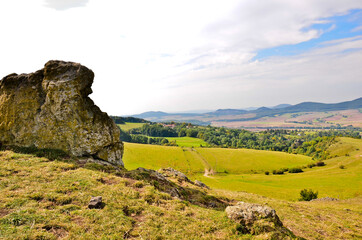 Beautiful view in the late summer from the Dörnberg, Helfensteine near Zierenberg, over the north of Hessen, near Kassel, Germany