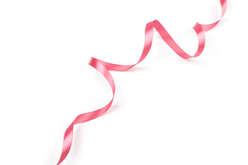 pink satin curly ribbon isolated on white background
