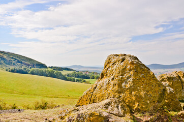 Beautiful view in the late summer from the Dörnberg, Helfensteine near Zierenberg, over the north of Hessen, near Kassel, Germany