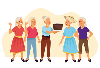 old women with sweet cake active seniors characters