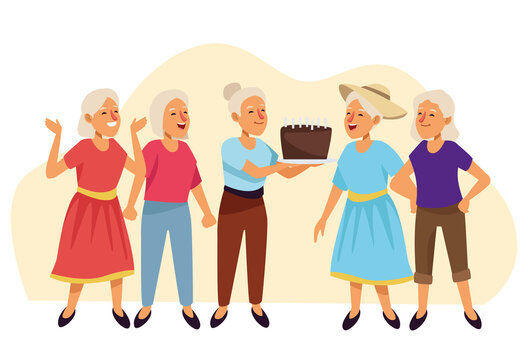 old women with sweet cake active seniors characters