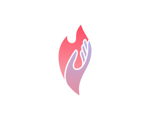 Vector logo hand and flame. Hand gesture fire burning care symbol sign icon logotype in minimalistic style illustration.