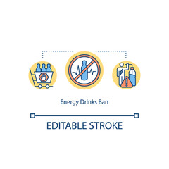 Energy drinks ban concept icon. Warning. Power person. Caffeine stimulates physical activity idea thin line illustration. Vector isolated outline RGB color drawing. Editable stroke