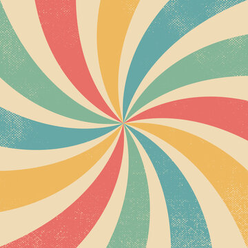 Colourful wavy burst background. Vintage groovy banner and backdrop vector © Roni