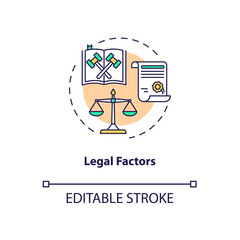 Legal factors concept icon. Communication life saving tips. PESTEL analysis. Business target idea thin line illustration. Vector isolated outline RGB color drawing. Editable stroke