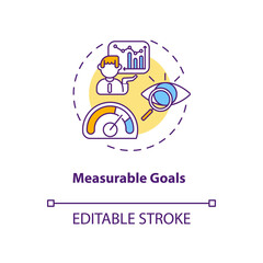 Measurable goals concept icon. Communication life targets. Smart goals definition. Teamwork improvement idea thin line illustration. Vector isolated outline RGB color drawing. Editable stroke