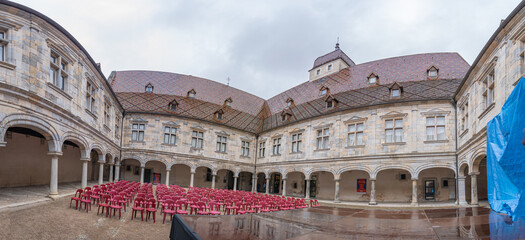 Fototapeta premium Besançon, France - 08 29 2020: View of the Courtyard of the Granvelle Palace
