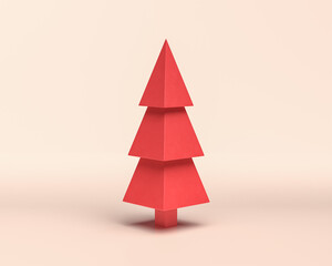Hard Edge Pine Tree, monochrome flat red color 3D Icon on light background, 3d Rendering