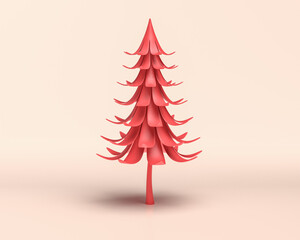 A red Seuss tree with monochrome flat red color on light background, 3d Rendering,  3D Icon