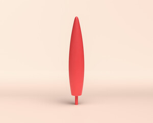 Single red Tall cone tree 3D Icon, monochrome flat red color on light background, 3d Rendering