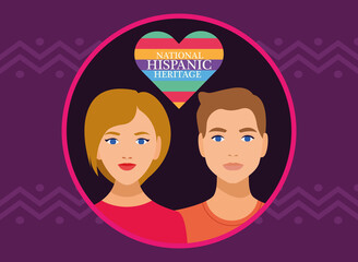national hispanic heritage celebration with couple and lettering in heart love