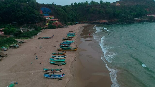 kumta beach south India fisherman boat on the beach.
