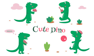 Vector illustration of cute dinosaurs. Illustration for childish clothes, wallpaper, polygraphy, etc