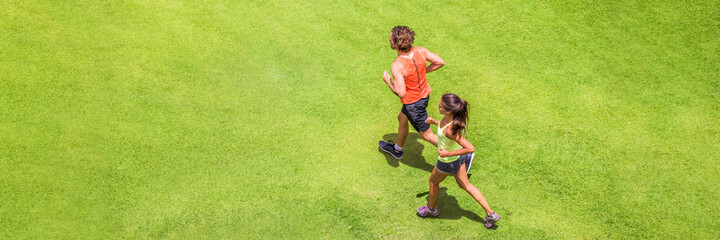 Runners running people couple fitness banner. Healthy active lifestyle. Active couple jogging...