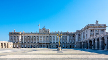Fototapeta na wymiar Royal Palace in Madrid in a beautiful summer day, Spain