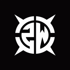 ZW Logo monogram with four pieces circle slice design template