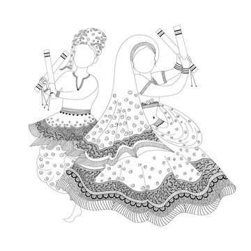 dancing indian women with sticks clip art preview