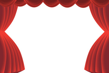 Open red curtains on transparent background. Illustration of beautiful elegant classic red curtains with copy space area in between.
