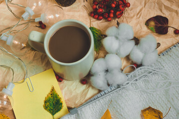 hot tea coffee books in a cozy atmosphere in autumn