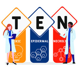 Flat design with people. TEN - Toxic Epidermal Necrolysis acronym, medical concept. Vector illustration for website banner, marketing materials, business presentation, online advertising