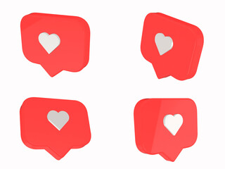 Set of social media notification icon. Like icon isolated. 3d illustration.