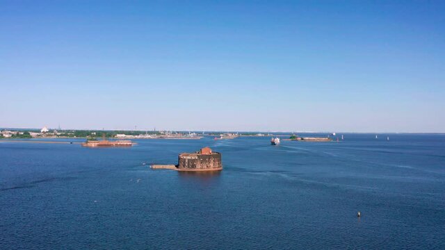 Fort Alexander Chumnoy in Gulf of Finland at summer sunny day.