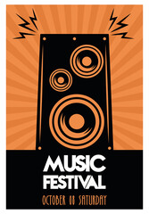 music festival poster with speaker in orange background