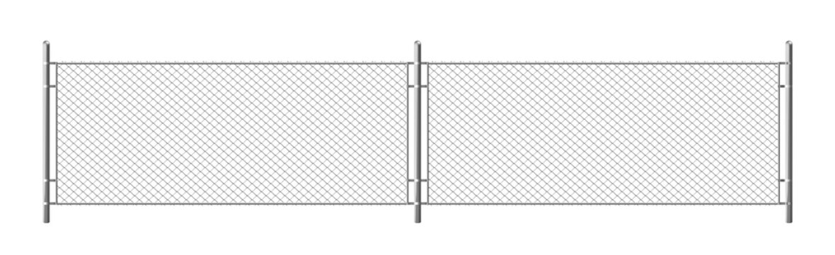 Metal chain link fence, segment of rabitz grid isolated on white background. Vector realistic illustration of steel wire mesh, security barrier for prison, military chainlink boundary
