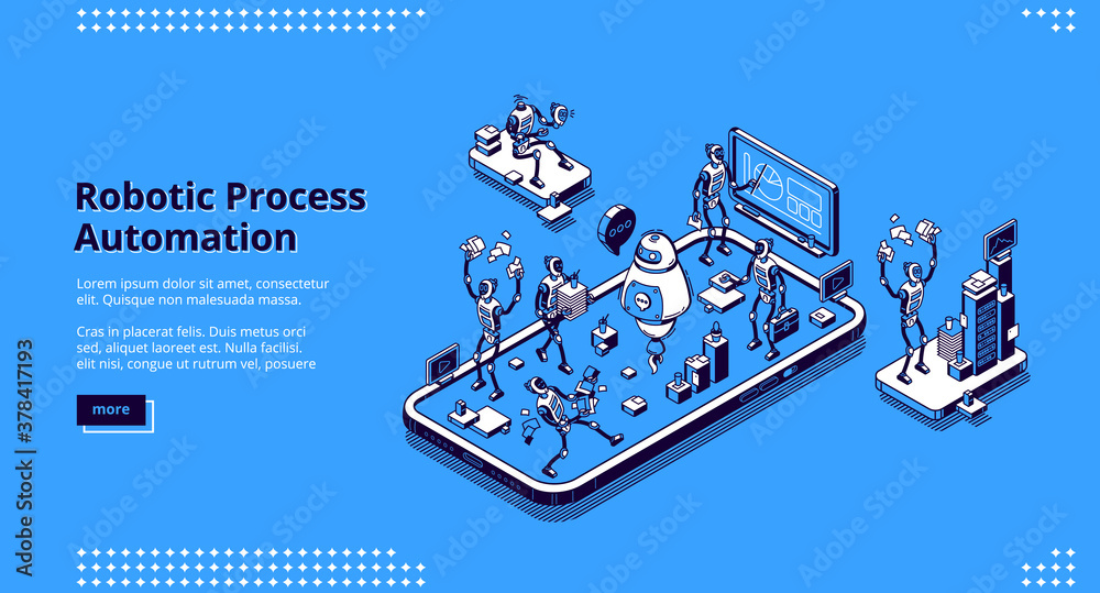 Wall mural robotic process automation banner. innovation technologies of artificial intelligence in business wo