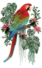 Polygonal illustration of Green winged macaw bird.