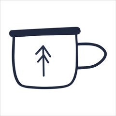 Single doodle element - coffee cup. Hand drawn illustration for logo, icon, sticker, pattern, card, poster. Cozy winter christmas element.