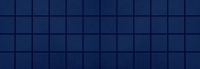 Seamless dark blue colored geometric concrete stone cement mosaic square tile wall texture background banner panorama