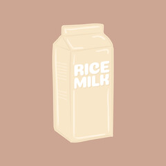 Rice Milk, Rice, Milk Icon, Milk Carton, Dairy Beverage Symbol Vector Illustration Background