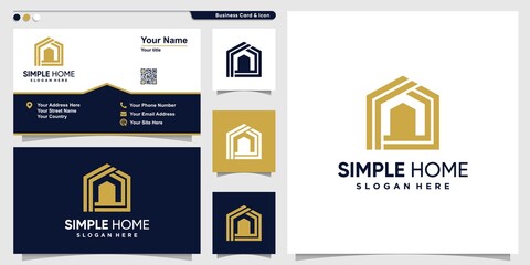 Home logo with simple outline style and business card design, building, house, template, Premium Vector