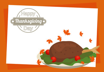 happy thanksgiving day poster with turkey food in dish