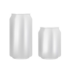 3d Aluminium beer can. Mockup Template. Realistic metal cans. 3D can mockup. Stock vector illustration on white isolated background.