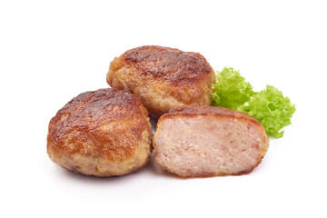 Grilled cutlets, fried meat balls, isolated on white background
