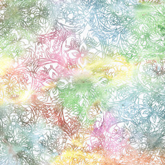 Fototapeta na wymiar flowers and leaves artwork - abstract watercolor strokes as background, colorful hand drawn illustration