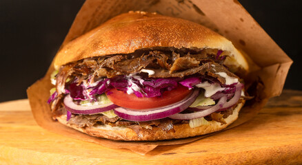 close up of kebab sandwich 