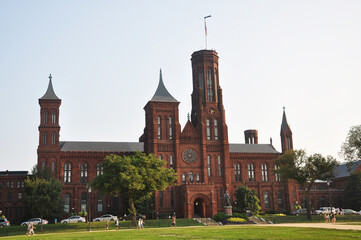 The Victorian facade of the Smithsonian Castle in Washington, District of Columbia, USA.