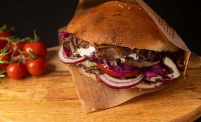 close up of kebab sandwich 