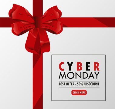 cyber monday holiday poster with red bow square frame