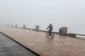 Man Riding a Bicycle at Promenade